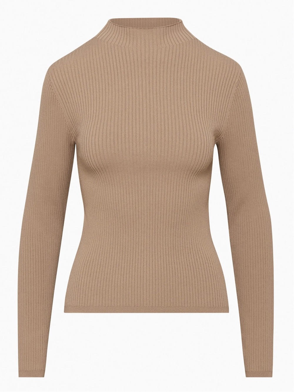 Aritzia Babaton Amer Scuplt Knit Ribbed Mockneck Sweater Toasty Tan XS